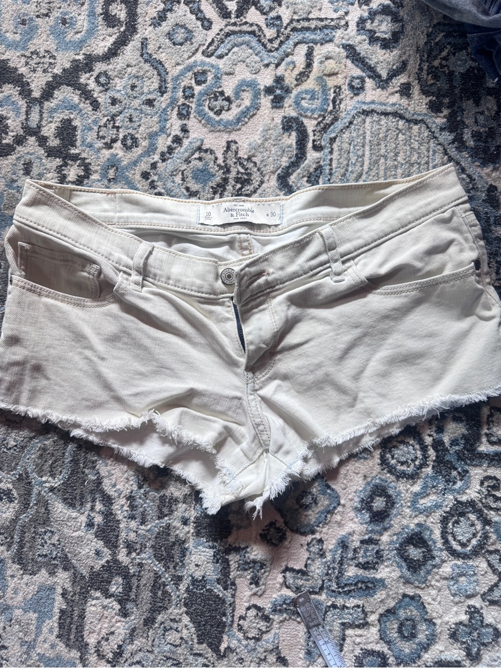 Abercrombie & Fitch Cream Frayed Hem Denim Shorts